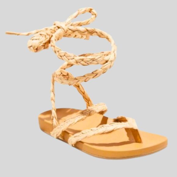 Universal Thread Raffia Rope Sandals Women’s 9.5 Tan Lace-Up Boho Summer Shoes - Picture 1 of 10